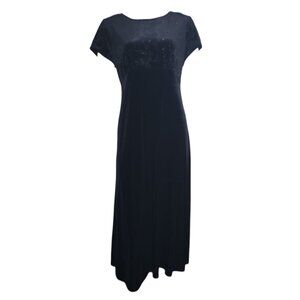 Another Thyme Dress Womens 12P 12 Petite Black Vintage Maxi Y2K Velvet Glitter